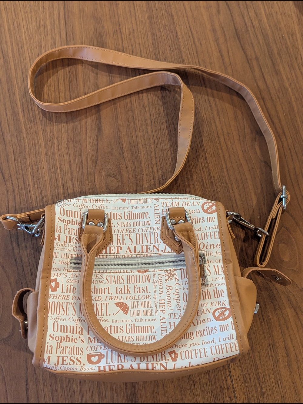 Gilmore Girls Inspired Mini Crossbody / Satchel Bag – Coffee & Quotes Print
